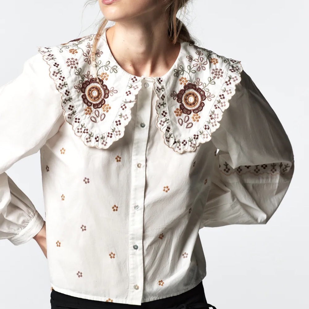 Zara embroidered poplin top